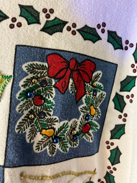 Vintage 80s 90s Tacky Ugly Christmas Patchwork Sweater – Holiday Party - M/L