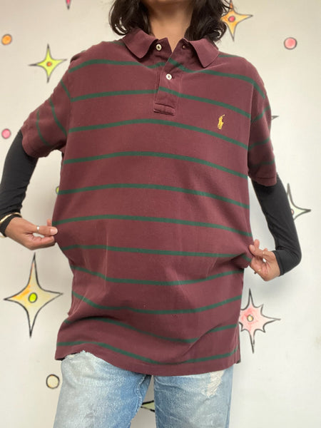 Vintage 90s Striped Polo Shirt | 90s Preppy Grunge Streetwear | Cotton Polo | L
