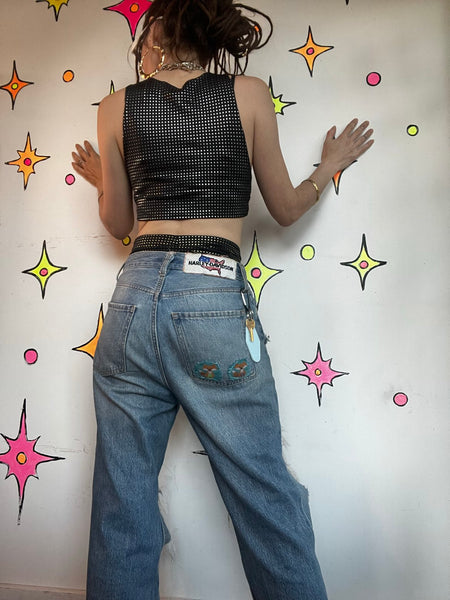 Y2K Handmade Alien Rave Set Metallic Crop Top Micro Shorts Cyber Goth Costume L