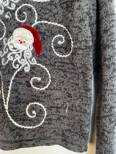 Vintage Santa Christmas Sweater | Ugly Tacky Beaded Holiday Pullover Small