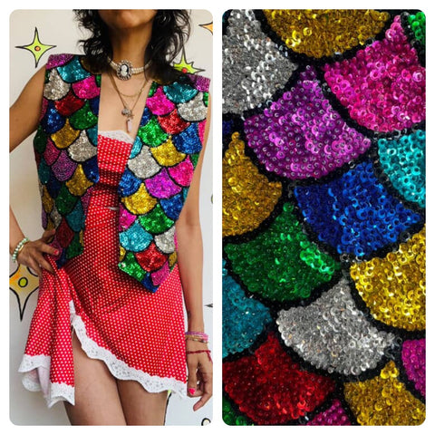 Vintage 80s | Rainbow Art Wear Beaded Sequin Clown Core Costume Vest | Size M