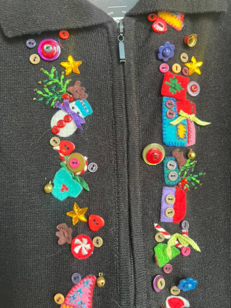 Vintage 90s | Festive Xmas Tacky Ugly Embellished Christmas Sweater Vest | Small