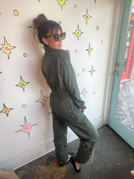 Vintage Vanderbilt Military Green Utility Jumpsuit Flight Suit Boiler Suit M/L