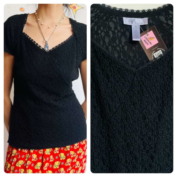 Vintage 90s Y2K Black Lace Fairy Grunge Top | Whimsy Goth | Size M