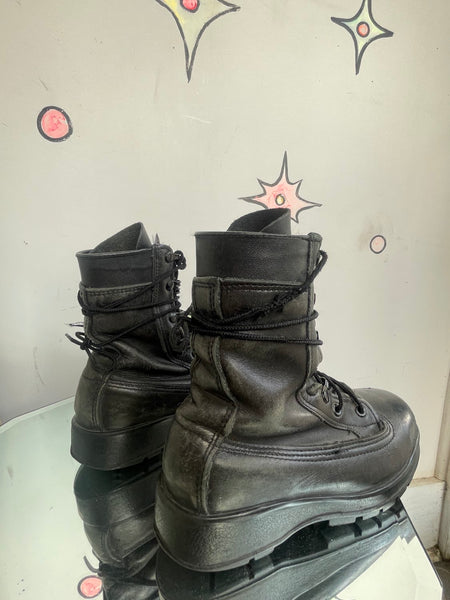 Vintage Black Vibram Combat Boots | Leather Steel Toe Military Grunge Punk Boots