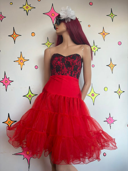 Red Tulle Petticoat | Lolita Goth Cupcake Crinoline Skirt Retro Pin Up Medium