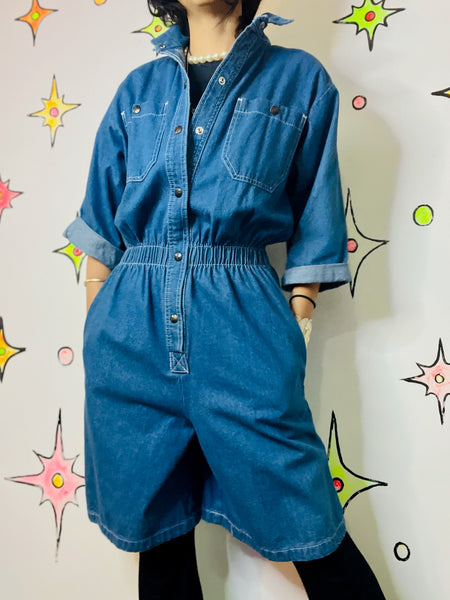 Vintage 90s Denim Overall Dress Grunge Streetstyle Mini Jumper Emo Y2K – Large
