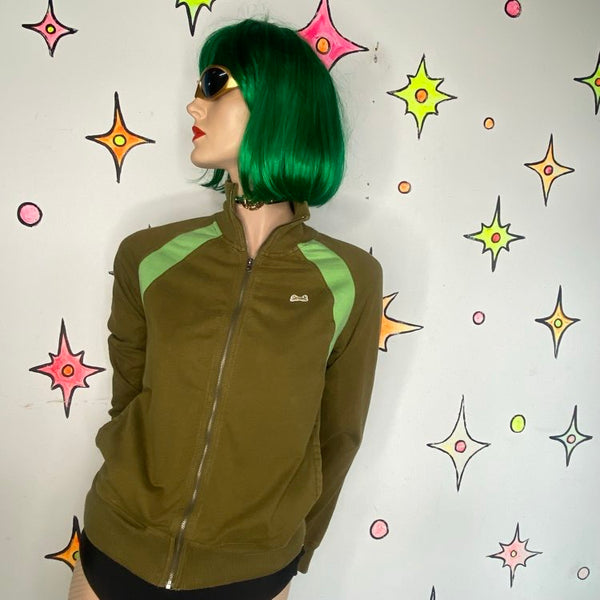 Vintage 90s Sporty Green Le Tigre Turtleneck Zip Up Sweater Jacket Preppy - S