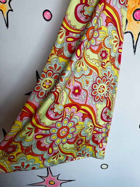 Retro 60s 70s Mod GoGo Psychedelic Rainbow Paisley Cutout Mini Dress - M