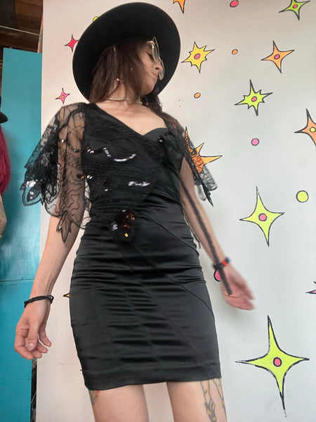 Black Beaded Capelet | Art Deco Flapper Gatsby Evening Shrug Goth Glam
