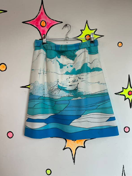 Vintage Groovy 60s 70s Nautical Sailor Art Print 2 Piece Mod Mini Dress Set S M