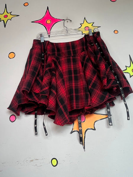 Y2K Plaid Harness Mini Skirt Avant Garde Indie Sleaze Mall Goth Punk Grunge XXL