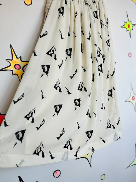 Vintage 70s/80s Boho Grunge Abstract Print Midi Skirt with Pockets – Small