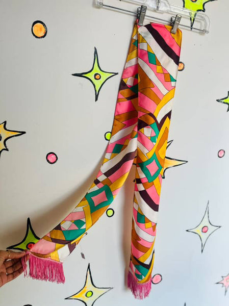 Vintage Rainbow Psychedelic Op Art | 60s 70s Groovy Mod Festival | Fringe Scarf
