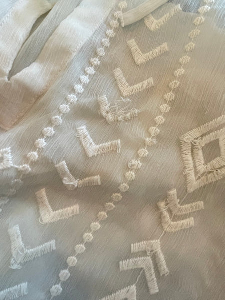White Sheer Western Boho Embroidered Blouse Top Oversized Layering Piece XL