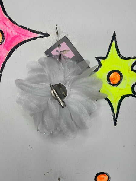 White Flower Hair Clip Fascinator Oversized Brooch Pin Coquette Bridal
