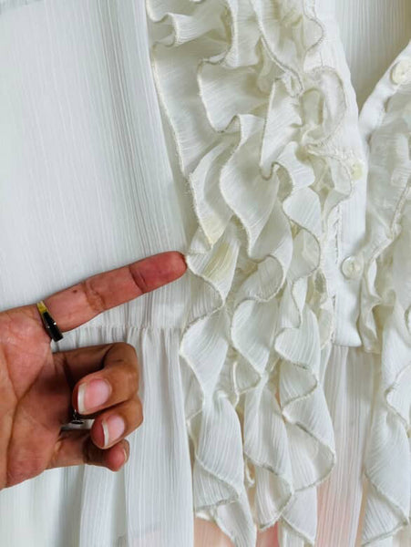 Vintage 90s Y2K Sheer White Ruffle Neck Pirate Victorian Dress Romantic Boho | M