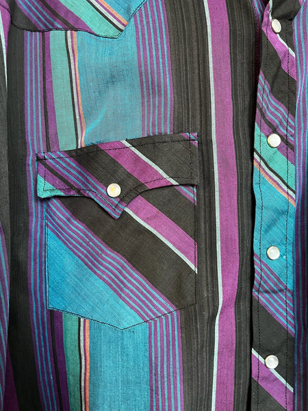 Vintage Striped Western Pearl Snap Shirt - Men's Cowboy Rodeo Style - XL