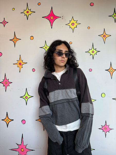 80s 90s Pierre Cardin Cropped Sweater Striped Skater Grunge Pullover Oversized M/L