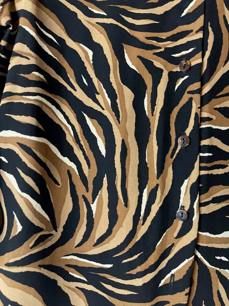 90s Liz Claiborne Silk Animal Print Tiger Stripe Long Sleeve Glam Blouse - Small