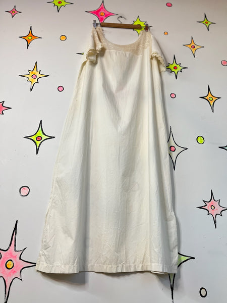 Antique Early 1900s Edwardian White Cotton Lace Slip Dress Chemise Corset Cover