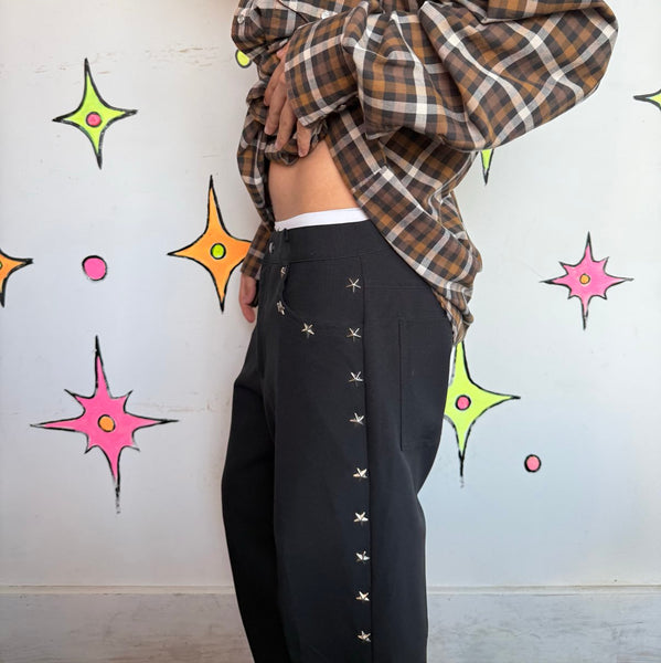 Vintage Mariachi Pants Black Star Studded Suit Trousers Elvis Glam Costume 33x34