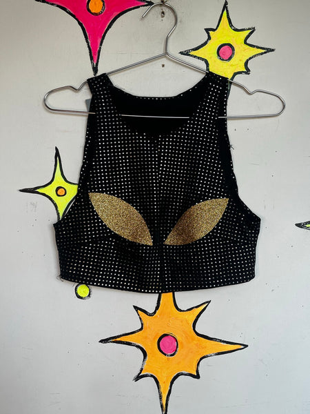 Y2K Handmade Alien Rave Set Metallic Crop Top Micro Shorts Cyber Goth Costume L
