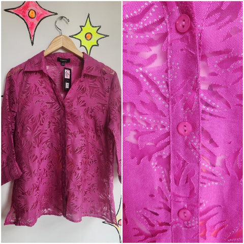 Vintage Y2K | Pink Grunge Fairy Coquette Glitter Sheer Layering Top Blouse | M