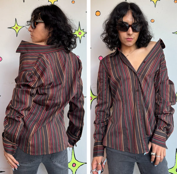Y2K Pinstripe Shirt Fairy Grunge Mall Goth Indie Sleaze Dark Academia L/XL