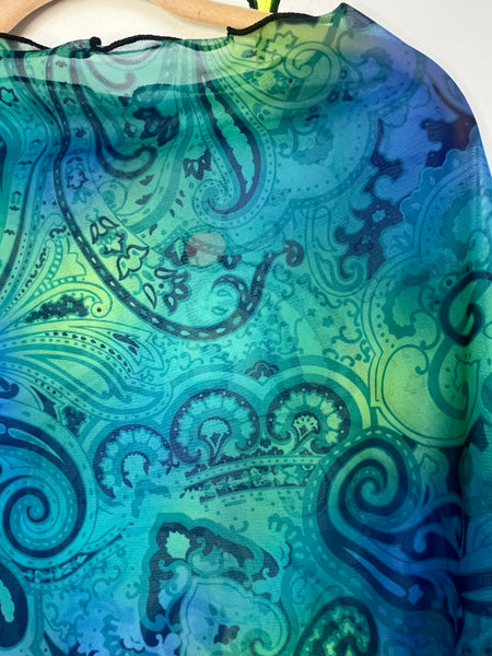 Y2K Teal Mesh Paisley Festival Poncho - Fairycore Whimsy Grunge - Free Size