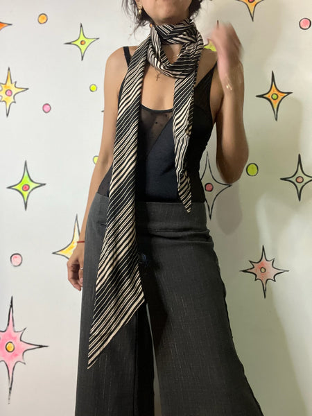 Vintage 80s Emanuel Ungaro Parallèle Black Silk Striped Long Scarf 40"