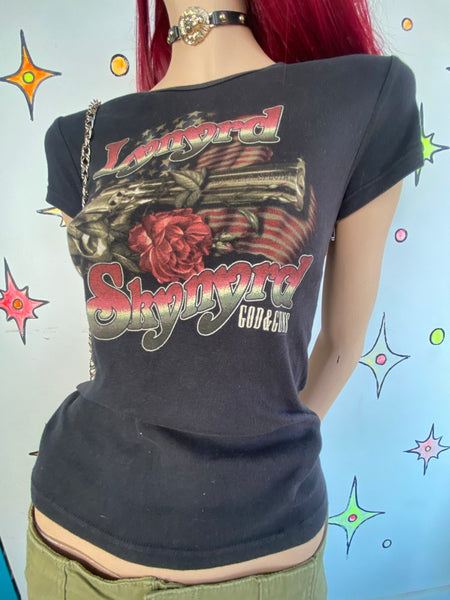 Lynyrd Skynyrd Gods and Guns Concert Band Tee Gaziani Slim Fit Baby Tee Indie S