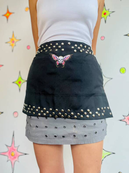 Y2K Goth Studded Tattoo Skull Utility Apron | Punk Emo Whimsy Goth | Size S