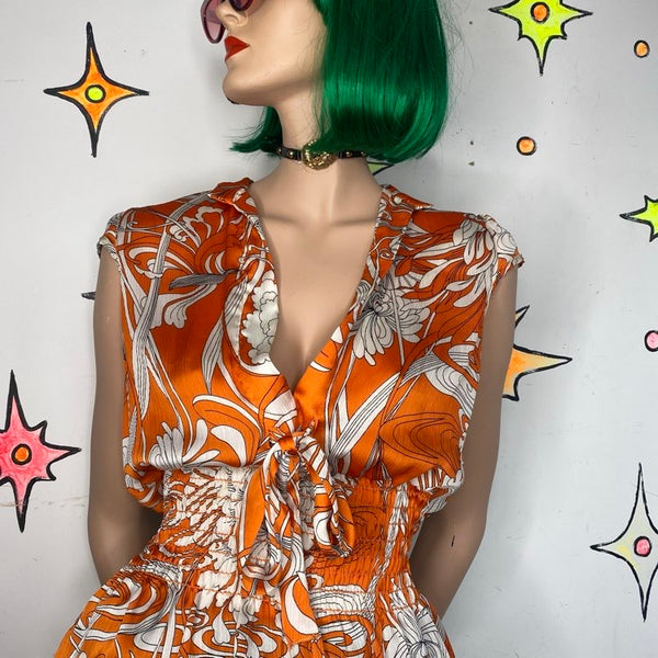 90s Y2K Abstract Tattoo Print Fairy Grunge Top Tiki Hawaiian Aesthetic M