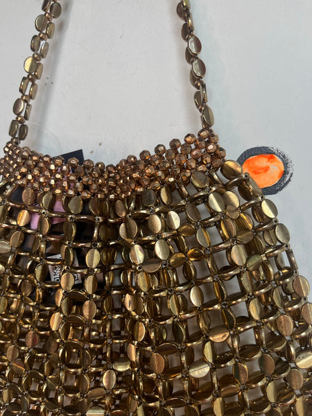 Gold Metal Beaded Chainmail Bag Medievalcore Art Deco Evening Purse