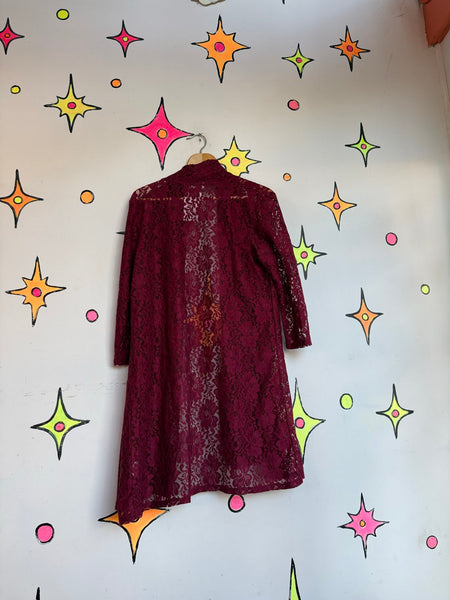 Merlot Lace Duster Romantic Goth Lace Cardigan Kimono Vamp Layering Piece M/L