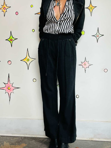 Y2K Boho Fairy Grunge Black Soft Linen Pants – Flowy & Stretchy - Size M