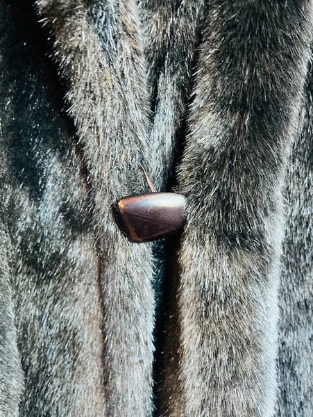 Vintage 70s 80s Chocolate Brown Faux Fur Vegan Glam Pinup Boho Grunge Coat M/L