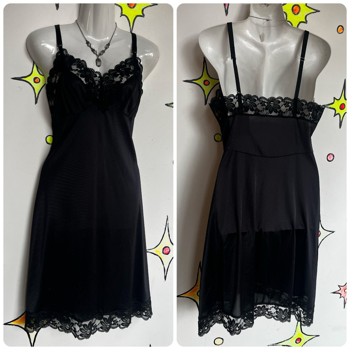 Vintage 1950s 60s | Black Lace Fairy Goth Grunge Lingerie Slip Dress | Small