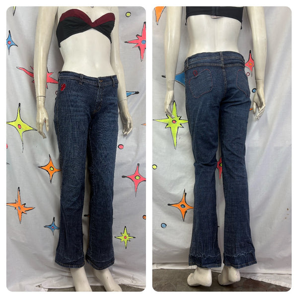 Y2K Apple Bottom Jeans Dark Wash Denim Low Rise McBling Size 8