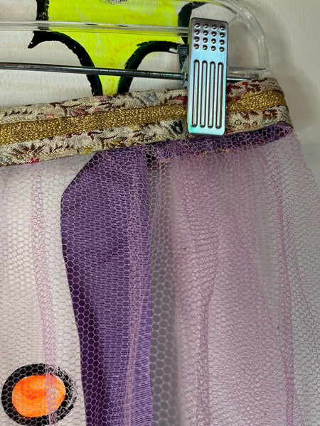 Vintage 50s Pastel Purple Sheer Apron | Gold Trim Embellished | Fairy Grunge
