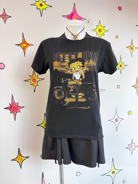 Betty Boop Black Motorcycle T-Shirt | Y2K Grunge Goth Glam Bad Girl Tee – M