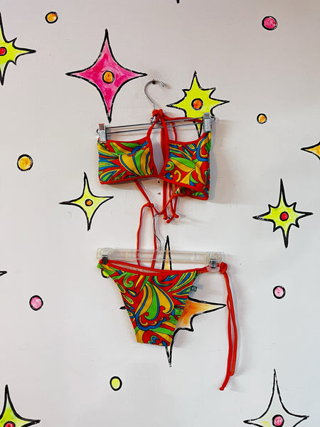 Vintage Retro 60s Style Groovy Rainbow MOD Psychedelic Bikini Swimsuit - Small