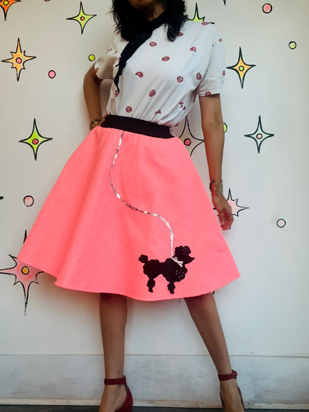 Vintage 50s Style Retro Pink Felt Poodle Skirt | Full Circle Swing Skirt | S