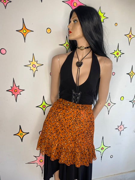 Y2K Orange Heart Print Mini Skirt | Fairy Grunge Ruffle Urban Outfitters Skirt S