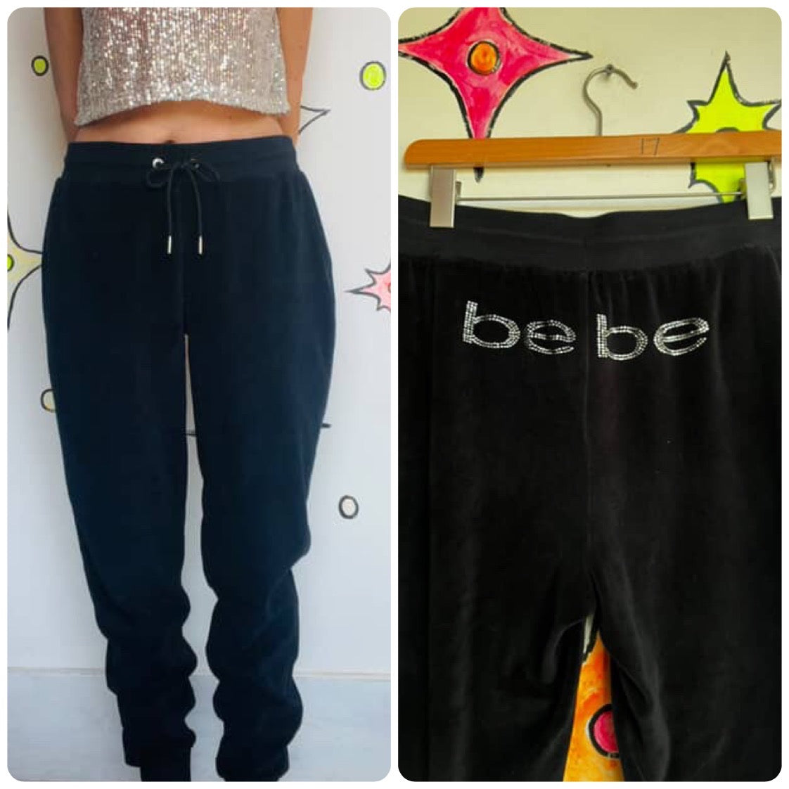 Vintage 90s Y2K | Juicy Style Fairy Grunge Black Velour McBling Pants | BEBE | M