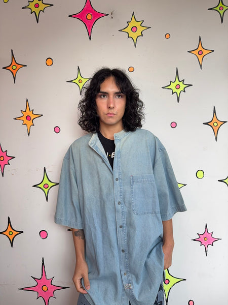 90s Bugle Boy Denim Shirt Oversized Western Workwear Shirt 100% Cotton XL