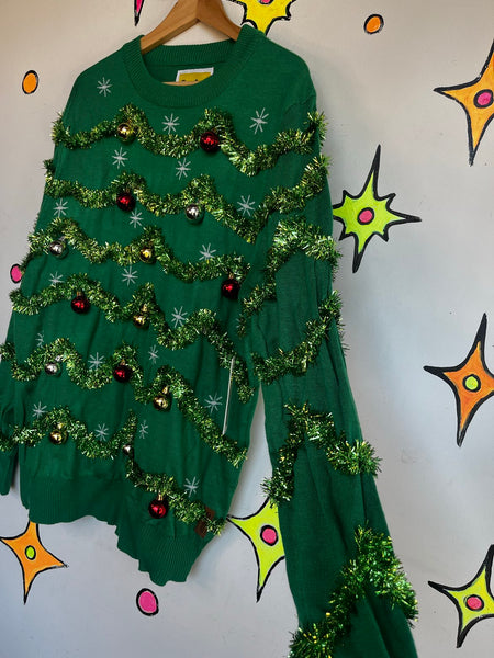 Tipsy Elves Christmas Sweater Ugly Tacky Holiday Ornament Tinsel XXL