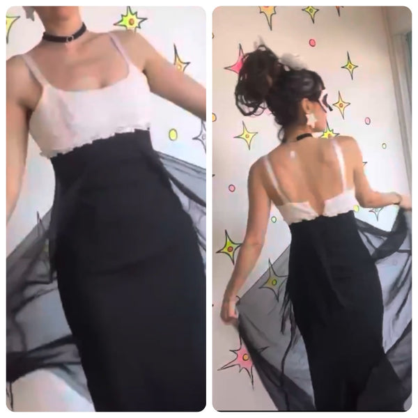 Vintage 90s Black & White Lace Embroidery Formal Prom Fairy Romantic Dress 3/4