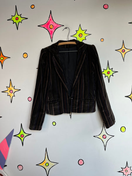 Y2K Velvet Striped Fitted Blazer Whimsy Goth Boho Fairy Grunge Vintage S/M